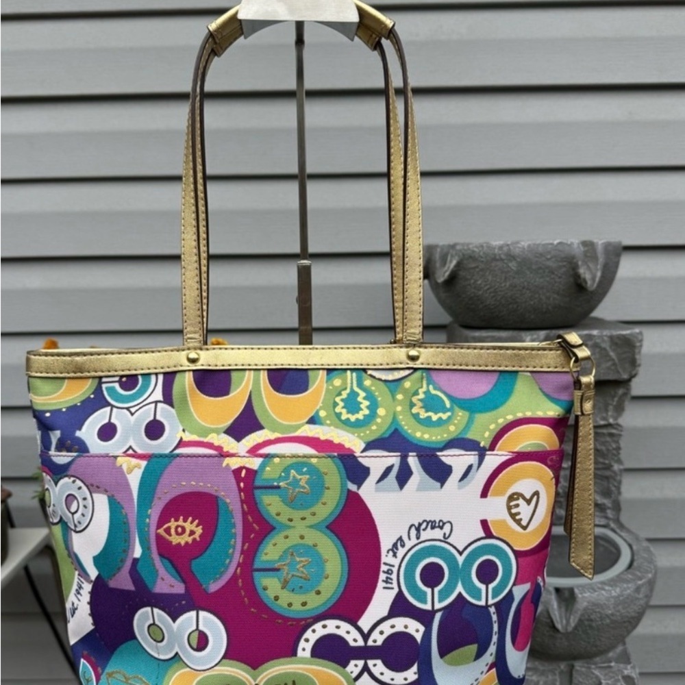 COACH POPPY Colorful Graphic Tote with Gold Handles! Limited Edition! - Picture 4 of 8